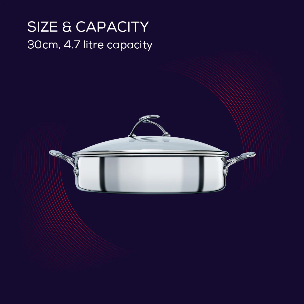 SteelShield™ Polished Stainless Steel Hybrid Non-Stick Sautéuse Pan & Lid - 30cm - Image 13