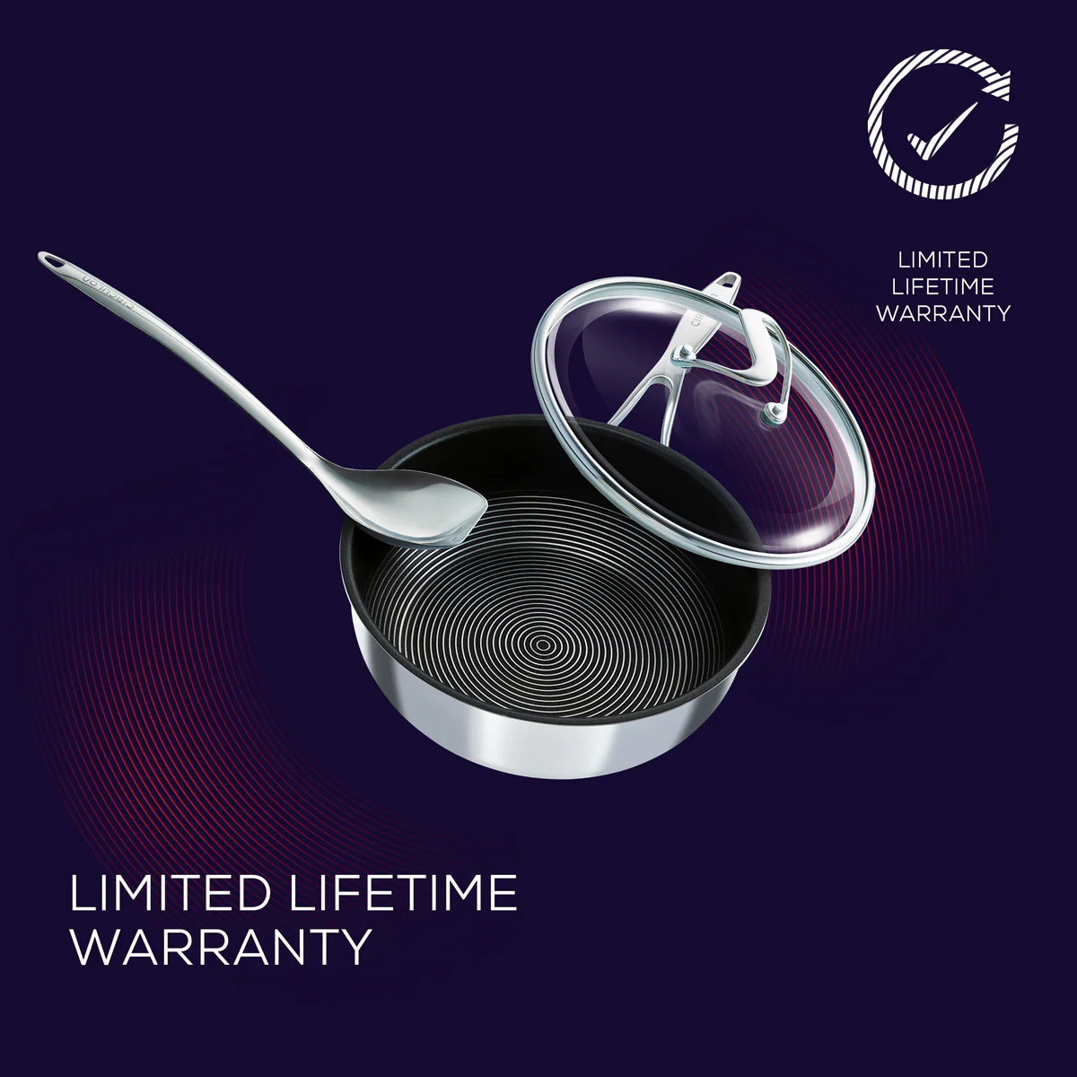SteelShield™ Polished Stainless Steel Hybrid Non-Stick Chef Sauté Pan & Spoon Set - 24cm - Image 9