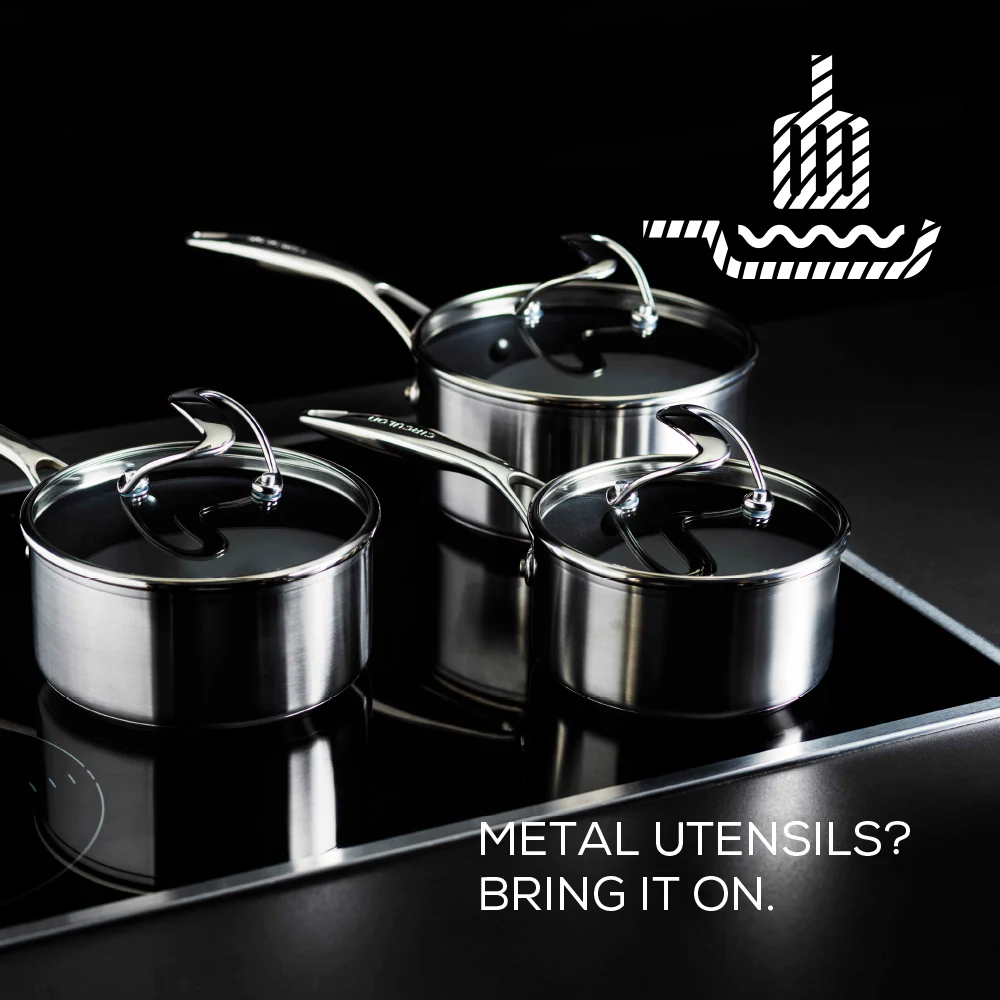 SteelShield™ Polished Stainless Steel Hybrid Non-Stick Saucepan & Lid Set - 3 Pieces - Image 6